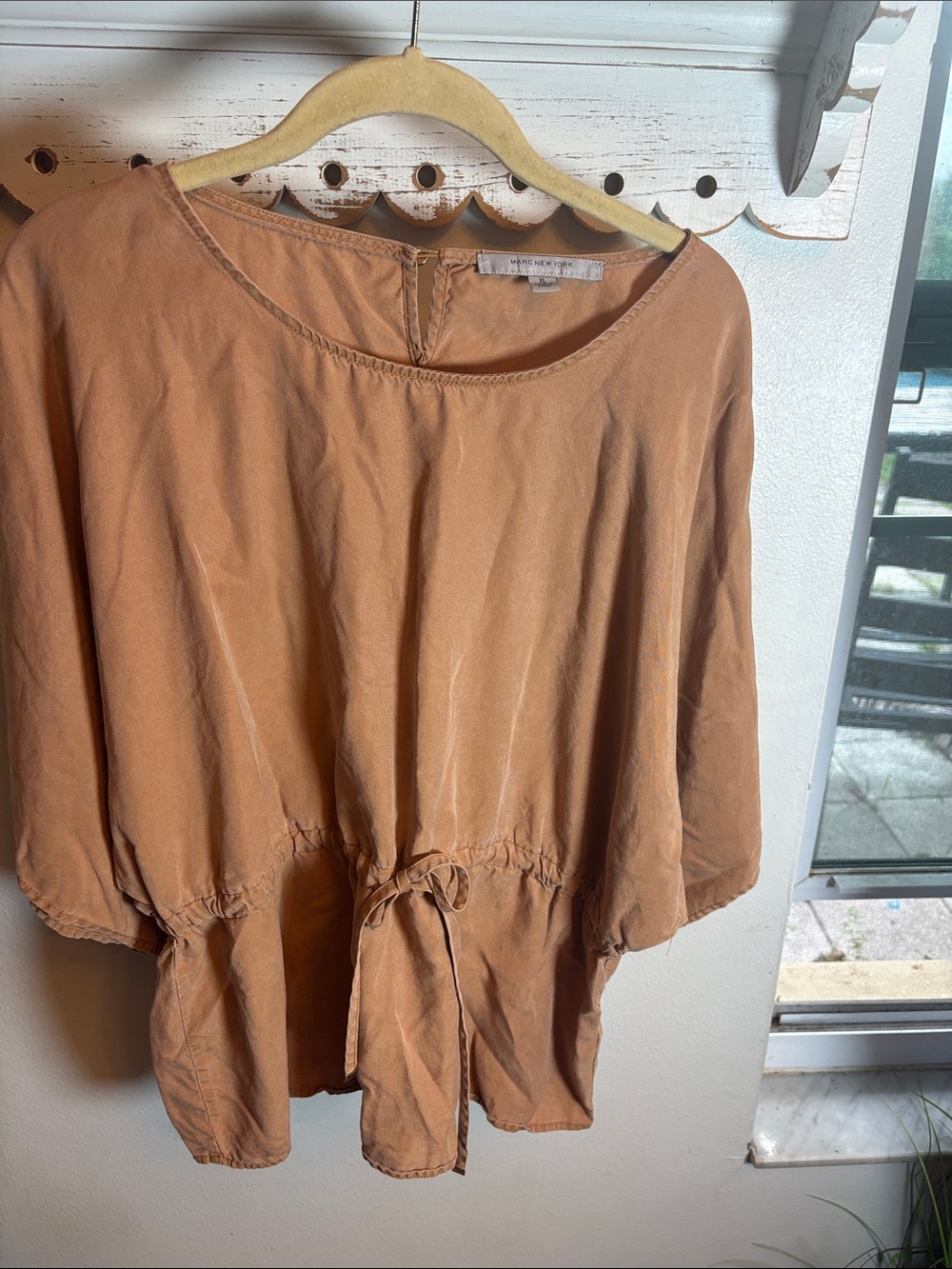 Marc New York Washed Rust Peplum Drawstring Top